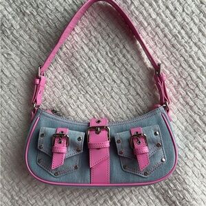 Dolls Kill Denim And Vinyl Buckle Shoulder Bag
